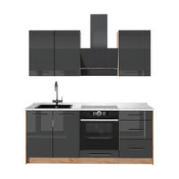 SINGLEKÜCHE Fame-Line, Anthrazit Hochglanz/Goldkraft Eiche, 190 cm, AP Marmor - Honigeiche/Schwarz Hochglanz, Holzwerkstoff (190/82/60cm) - Vicco