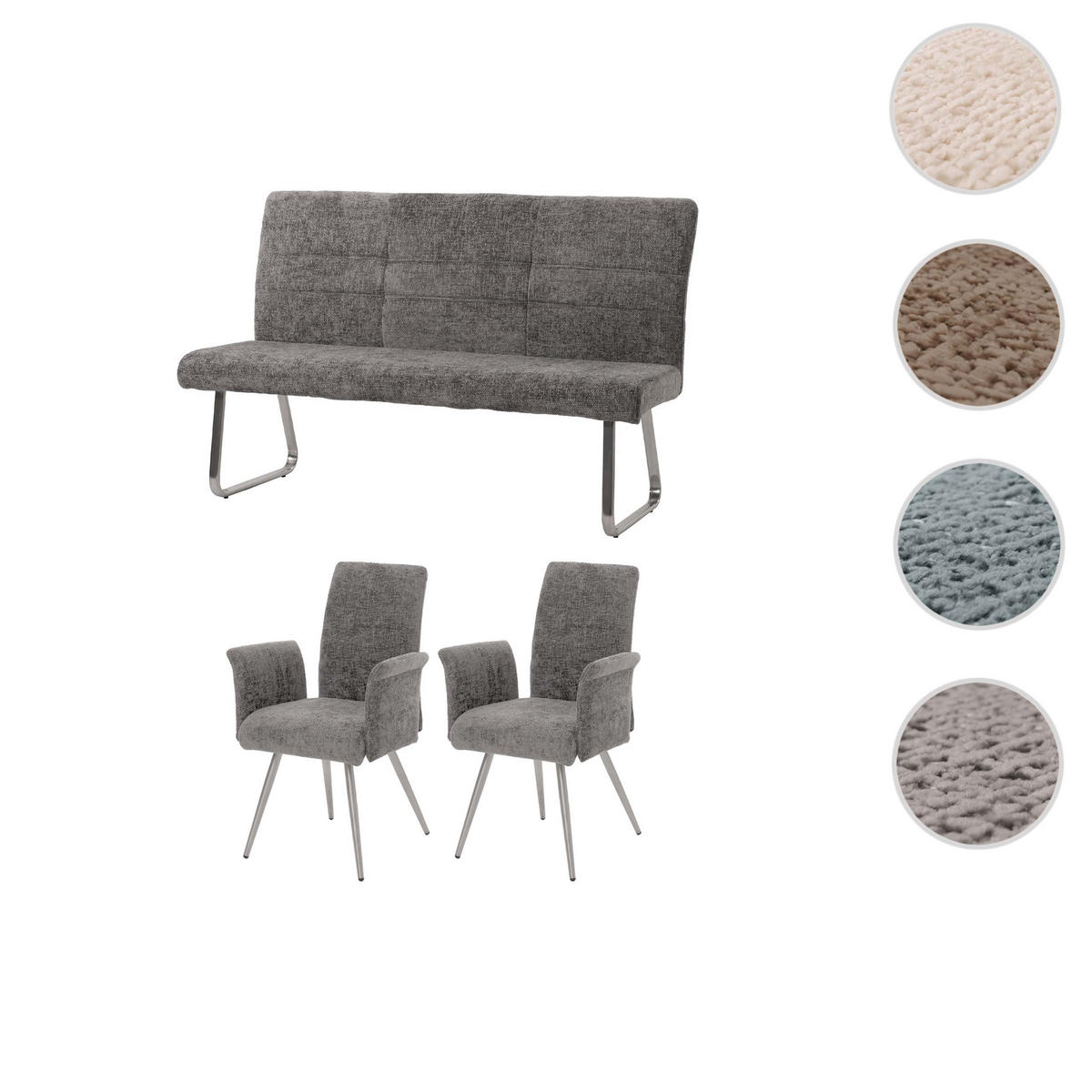 ESSZIMMER-SET Grau 3er-Set - Grau, Textil (160/100/65cm) - MCW