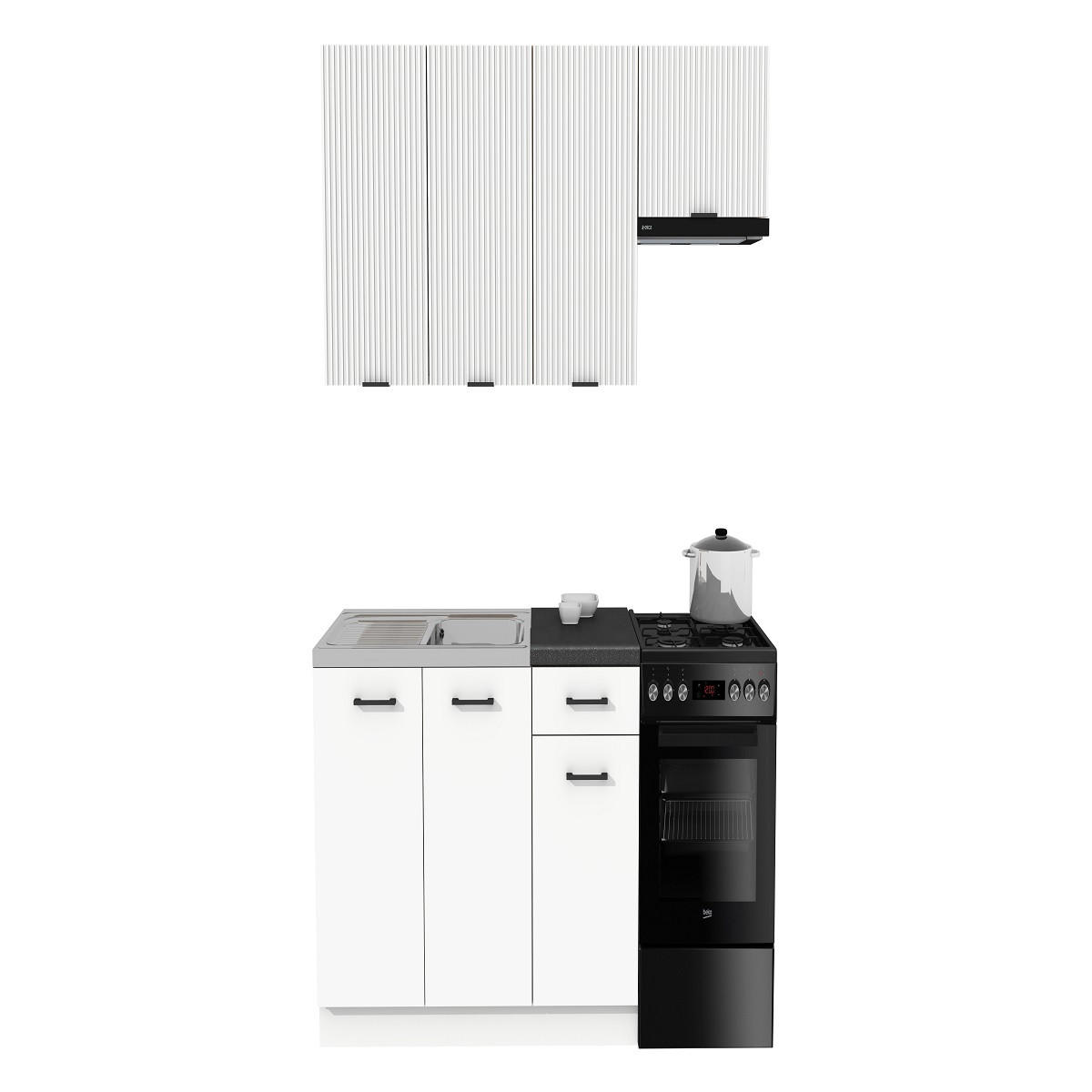 KÜCHENZEILE 170 cm mit Arbeitsplatte - SIMPLY Z21 - in Weiß Matt / Weiß Rille - Schwarz/Weiß, Holz/Holzwerkstoff (170/212/53cm)