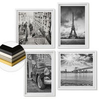 WANDBILDER 4er-Set - 50x50 cm & 40x60 cm Weißer Rahmen - Stadtansichten, Brücken, Eiffelturm, Auto - Weiß, Kunststoff (50/50cm) - ArtPrintCave