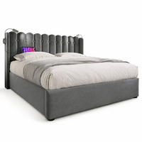 POLSTERBETT 160/200 cm in Grau Samt mit Bettkasten, Leselampe und USB - Grau, Holzwerkstoff/Textil (160/200cm) - CHICFURN