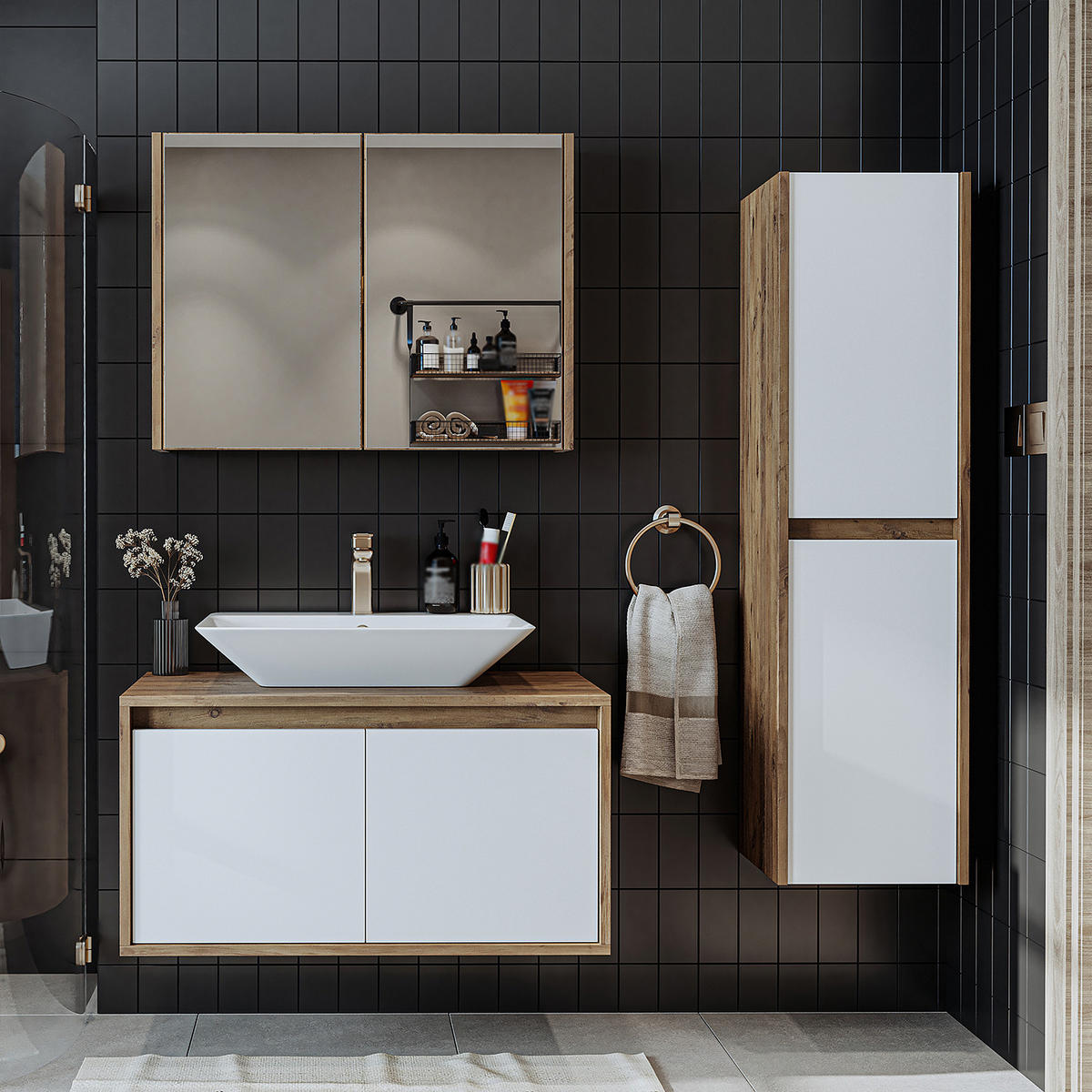 BADMÖBEL Set ATLANTIC-85 4-teilig - Eiche Bianco, Holzwerkstoff (85/150/45cm) - Roomart