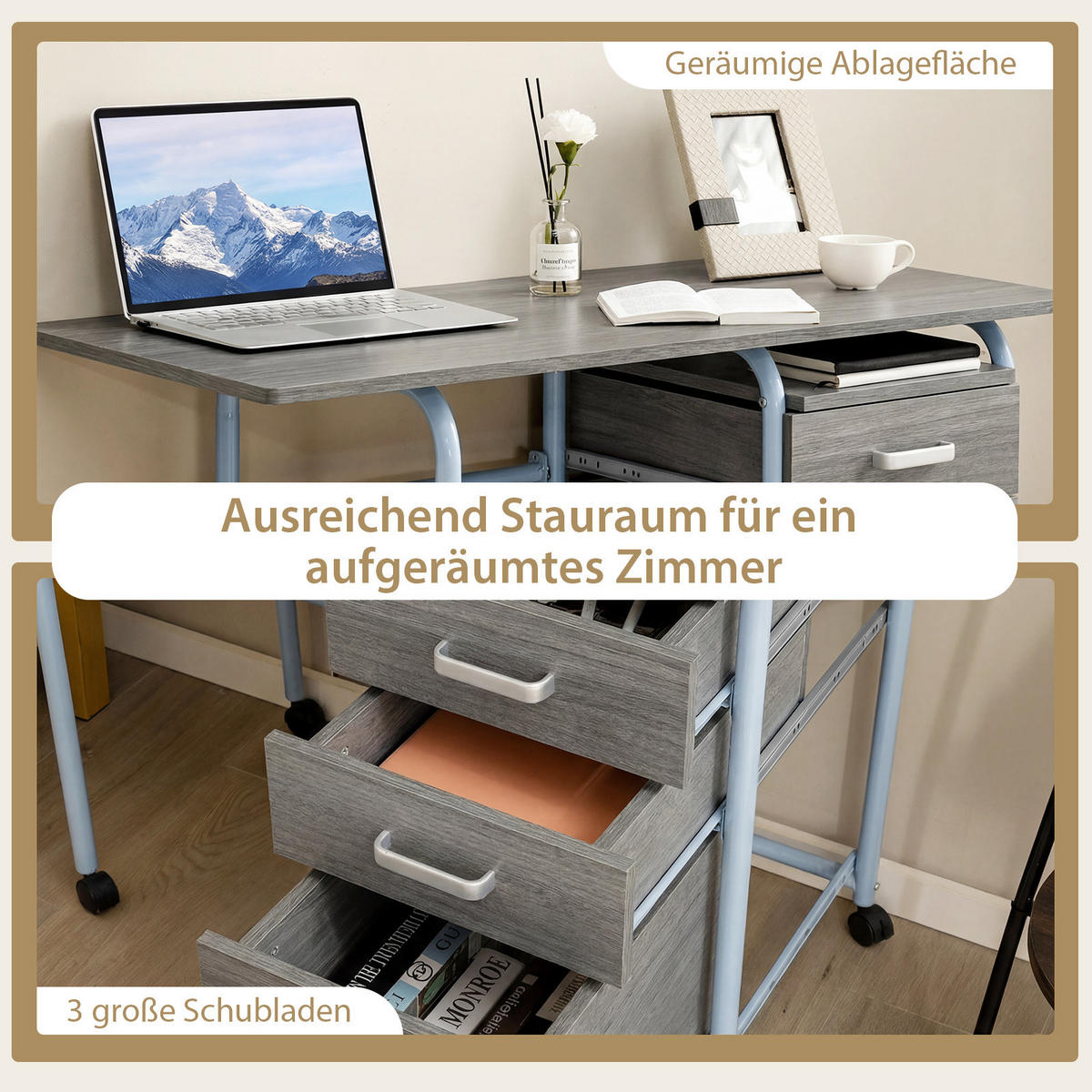 COMPUTERTISCH Grau - Grau, Holzwerkstoff (50/105/74cm) - COSTWAY