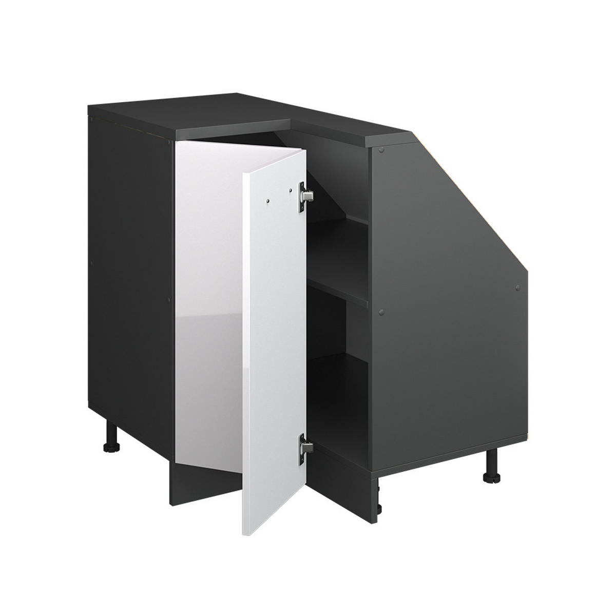 DACHSCHRÄGENSCHRANK ECKSCHRANK Rion Weiß Hochglanz/Anthrazit 75.6 x 81.6 cm mit 1 Tür - Weiß Hochglanz/Anthrazit, Holzwerkstoff (75.6/81.6/75.6cm) - Vicco