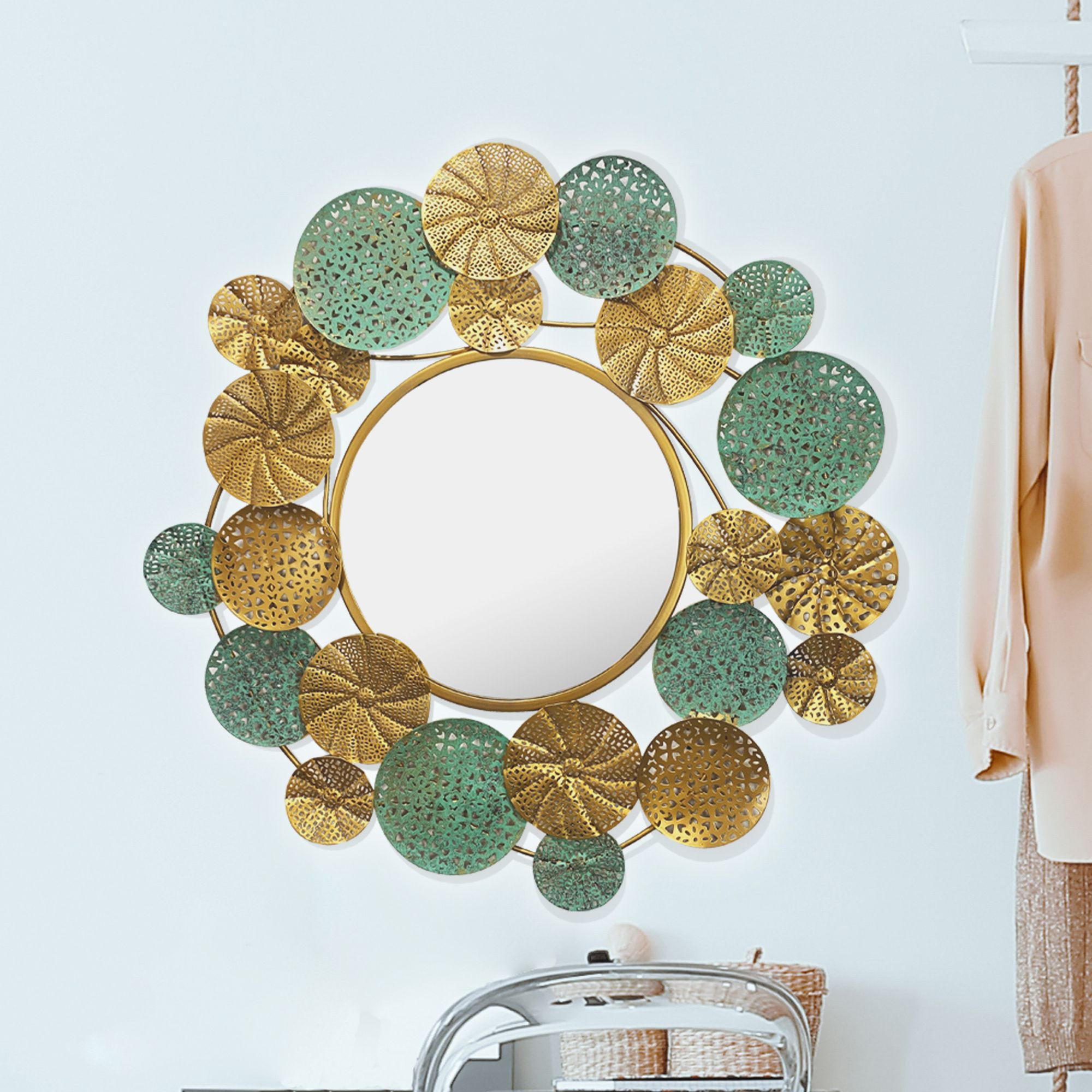 WANDSPIEGEL Rund Metall Gold Patina 80x77 cm Modern - Goldfarben, Glas (80/77/3cm) - KADIMA DESIGN