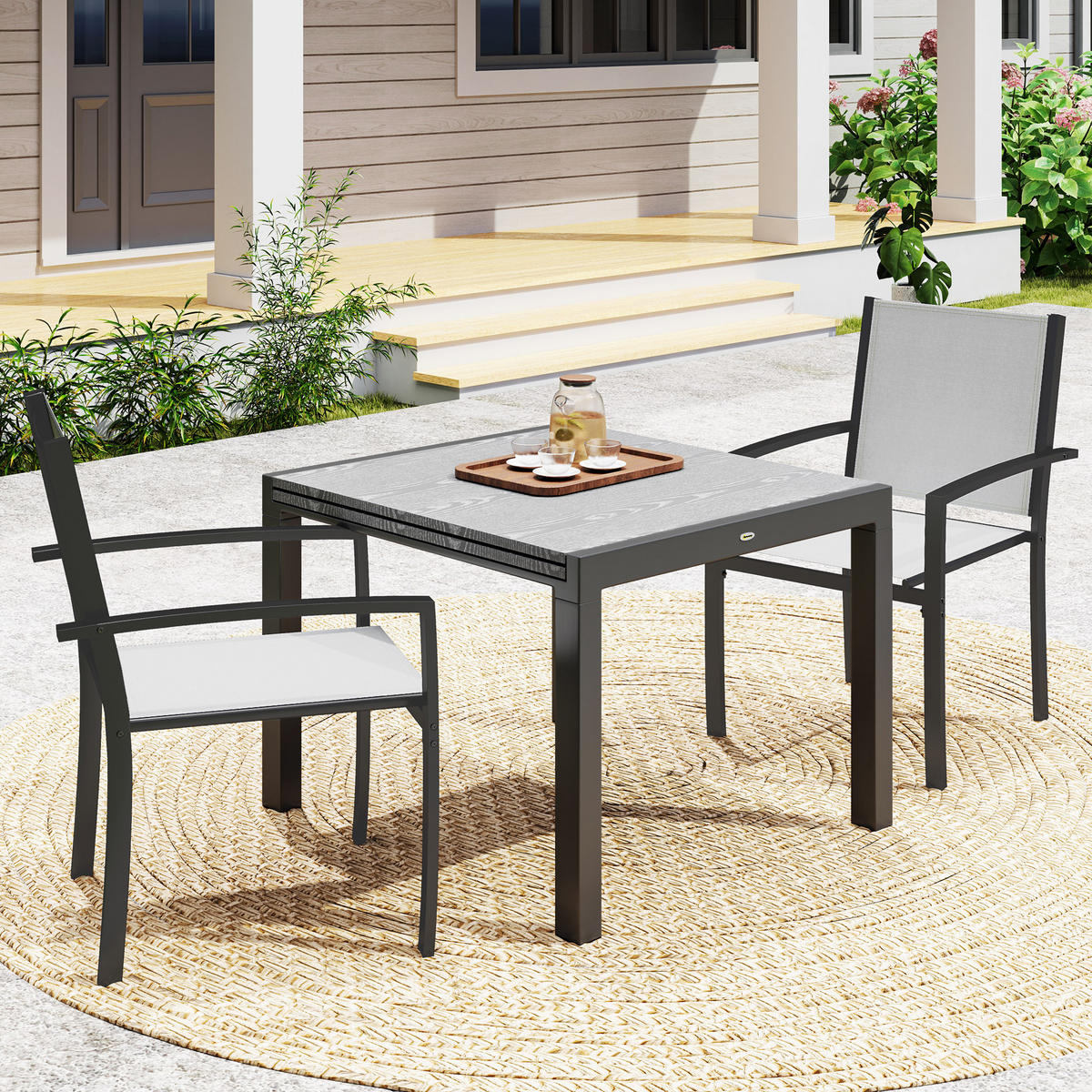 GARTENSTÜHLE 2er-Set DE-13257 mit Armlehnen & Textilène-Bezug Hellgrau - Hellgrau, Metall (65/85/60cm) - ComfortXL
