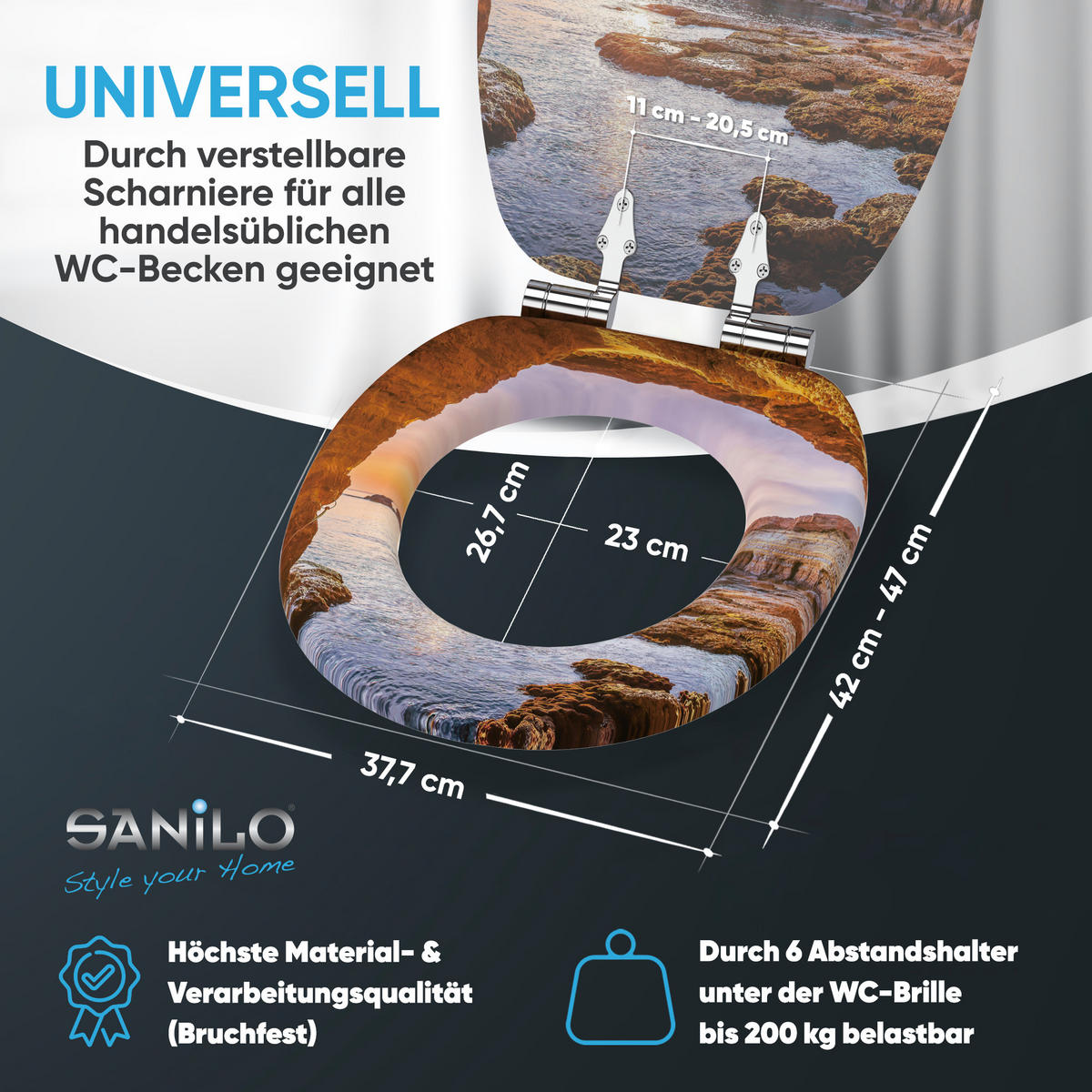 WC Sitz mit Absenkautomatik Bay - Braun, Holzwerkstoff (38/6/47cm) - Sanilo