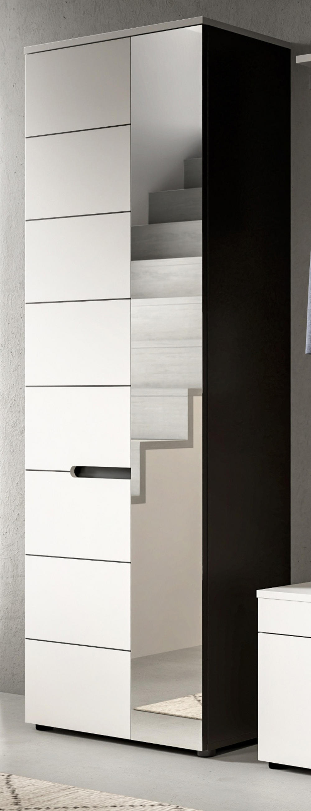 GARDEROBENSCHRANK weiß, grau 65 x 190 cm, Schuhschrank mit variabler Inneneinteilung, Soft-Close, Cooper - Schwarz/Weiß, Glas/Holzwerkstoff (65/190/37cm) - Inn.Furn