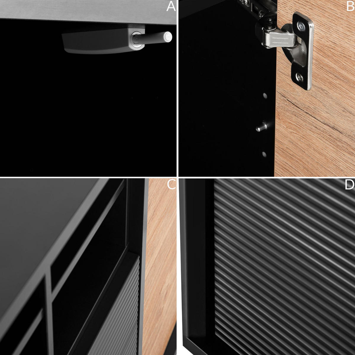 KOMMODE LOFTY Kreuzeinlage, schwarz / Eiche natur - Eichefarben/Schwarz, Holzwerkstoff (151/84/41cm) - KONSIMO®