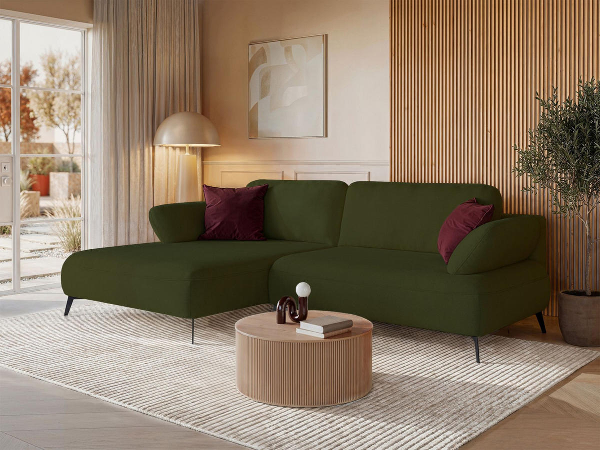 ECKSOFA Avolla Olivgrün links - Schwarz/Olivgrün, Textil/Metall (284/186cm) - Selsey