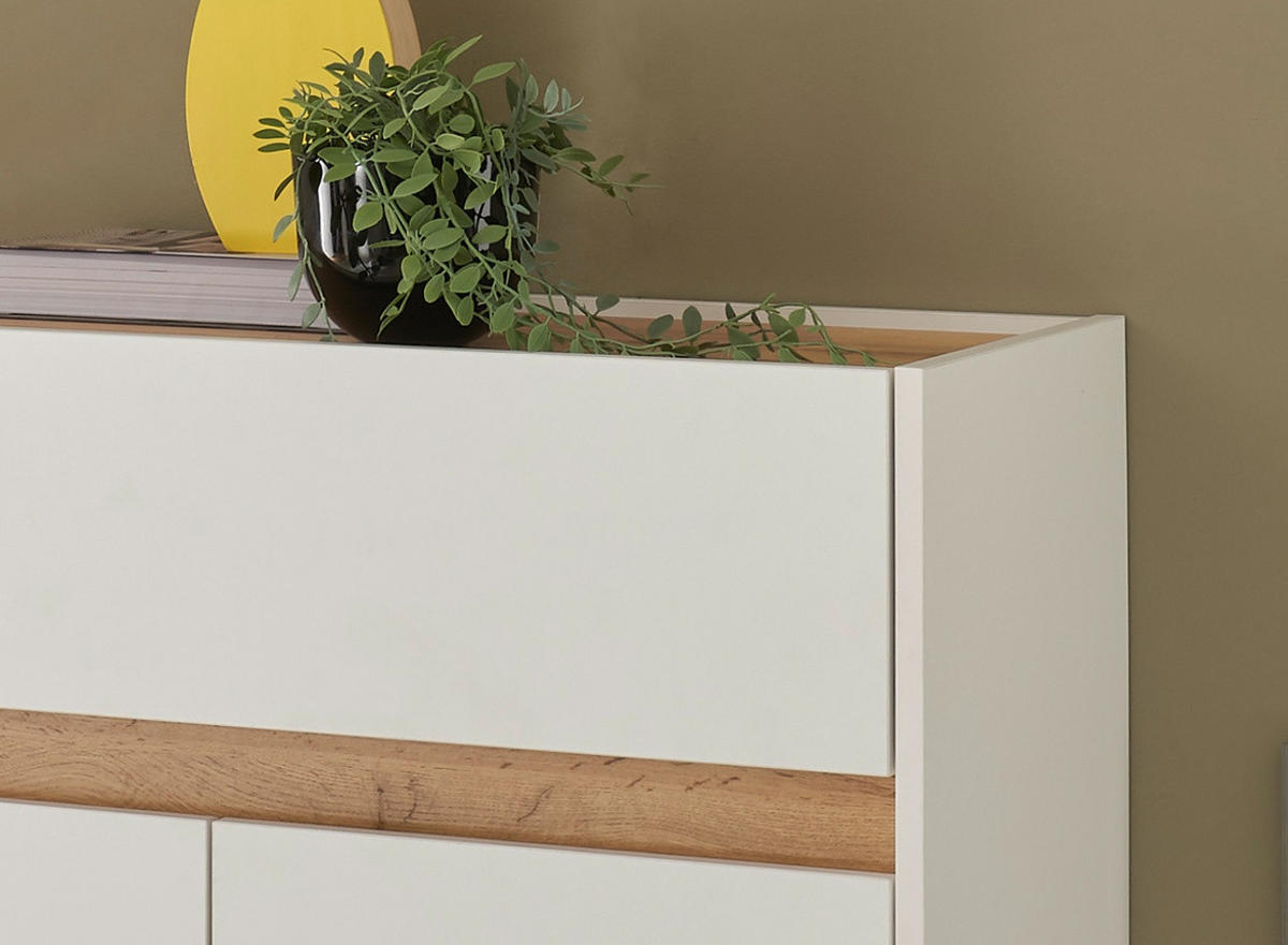 SCHUHSCHRANK weiß matt, Eiche Wotan, Flurkommode 85 x 122 cm - Eiche Wotan/Schwarz, Holzwerkstoff/Kunststoff (85/122/122cm) - Furn.Design