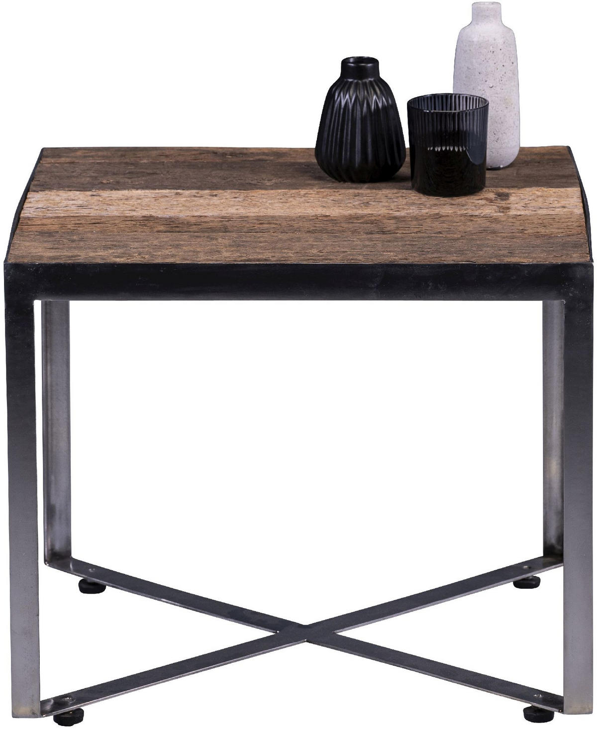 COUCHTISCH Salo 2 Recyceltes Massivholz Quadratisch 50/40/50 cm - Silberfarben, Metall (50/40/14cm) - M2 Kollektion
