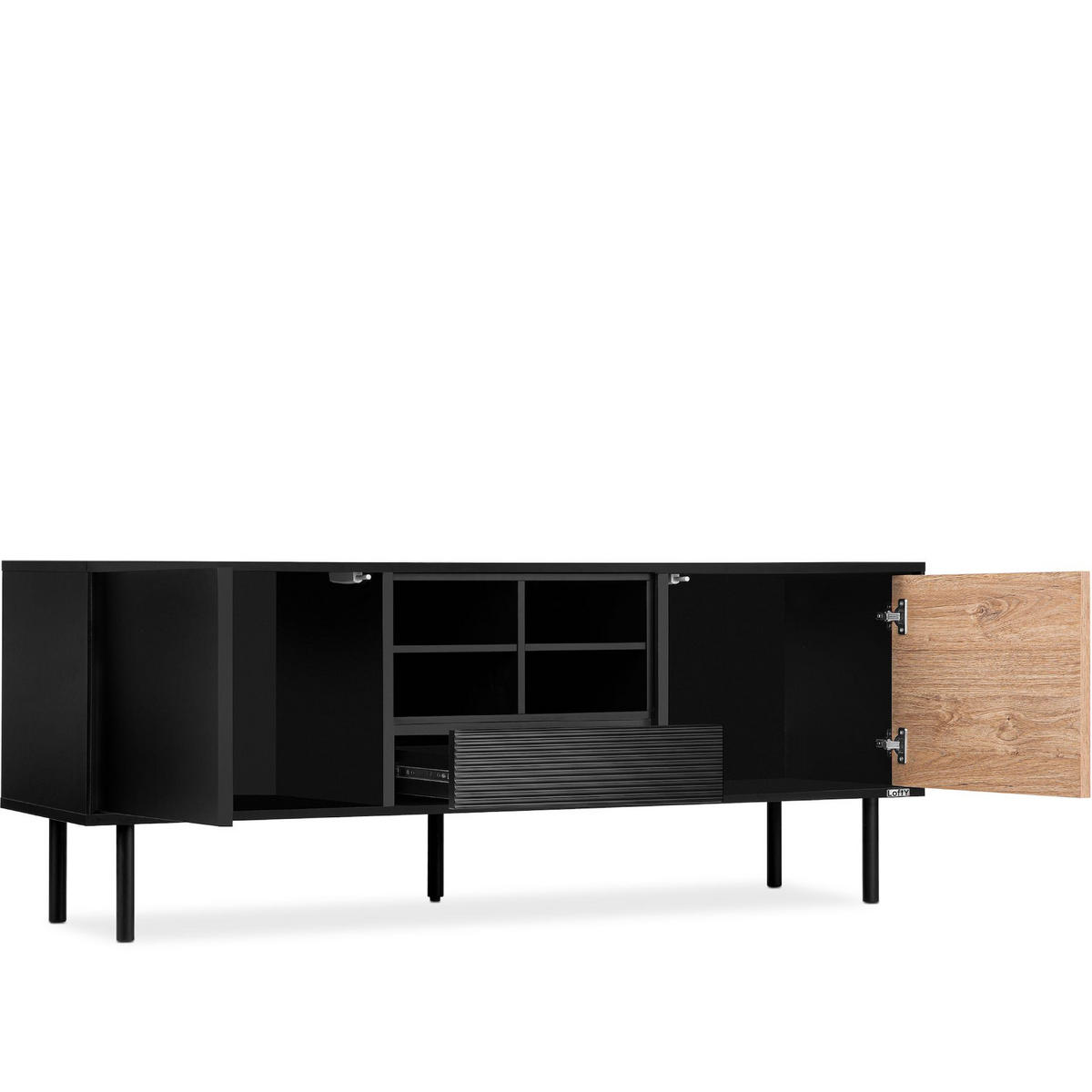 LOWBOARD LOFTY Loft-Stil, schwarz - Eichefarben/Schwarz, Holzwerkstoff (152/59/41cm) - KONSIMO®