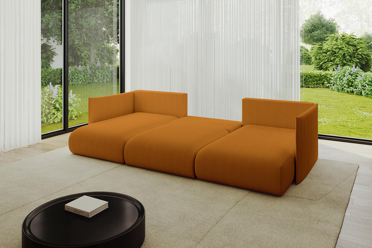 WOHNLANDSCHAFT mit Schlaffunktion und Bettkasten ONESK-U 304x165x40 Senfgelb Cord - Currygelb, Holzwerkstoff/Kunststoff (304/90/165cm) - ALTDECOR