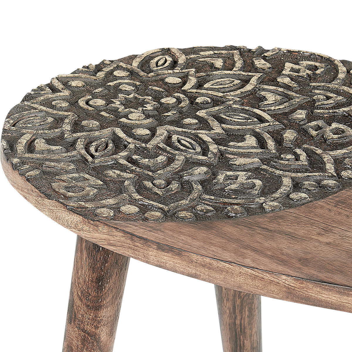 BEISTELLTISCH 2er-Set Mangoholz dunkelbraun oval Khetua - Dunkelbraun/Goldfarben, Holz (38/54/52cm) - Beliani