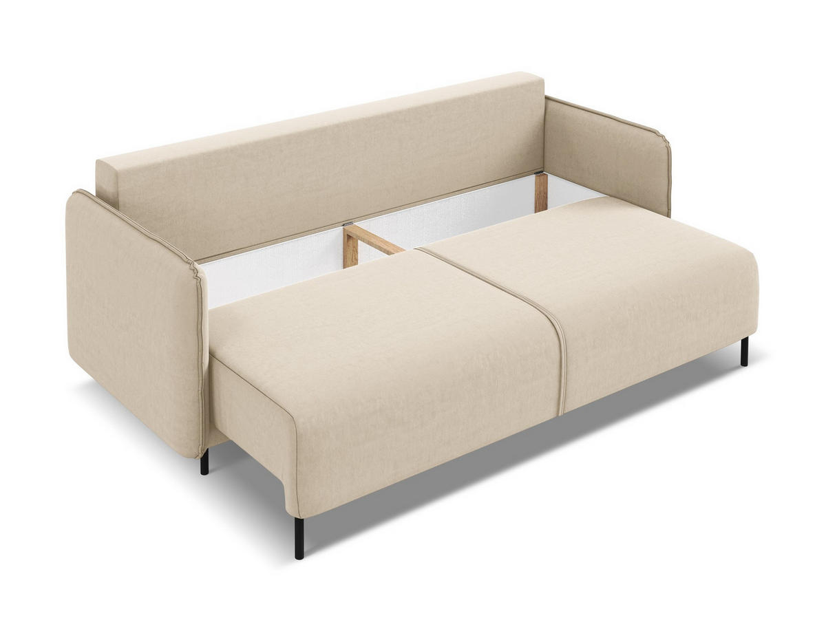 3-SITZER SOFA mit Schlaffunktion Samt Stoff Beige - Beige/Creme, Holz/Textil (226/90/92cm) - Makamii