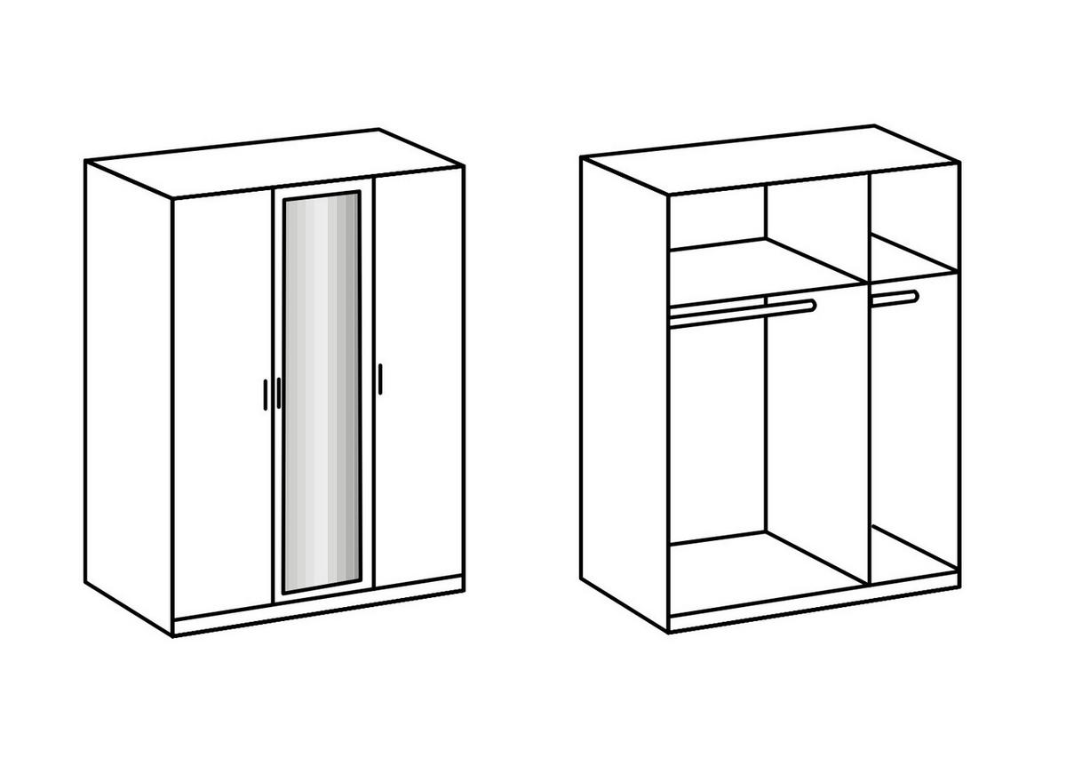 KLEIDERSCHRANK Greven in Hochglanz Lack Weiß mit Eiche Sägerau 135x199x58 cm (BxHxT) – Drehtürenschrank 3-türig mit Spiegeltür - Weiß/Braun, Holzwerkstoff (120/200/80cm)