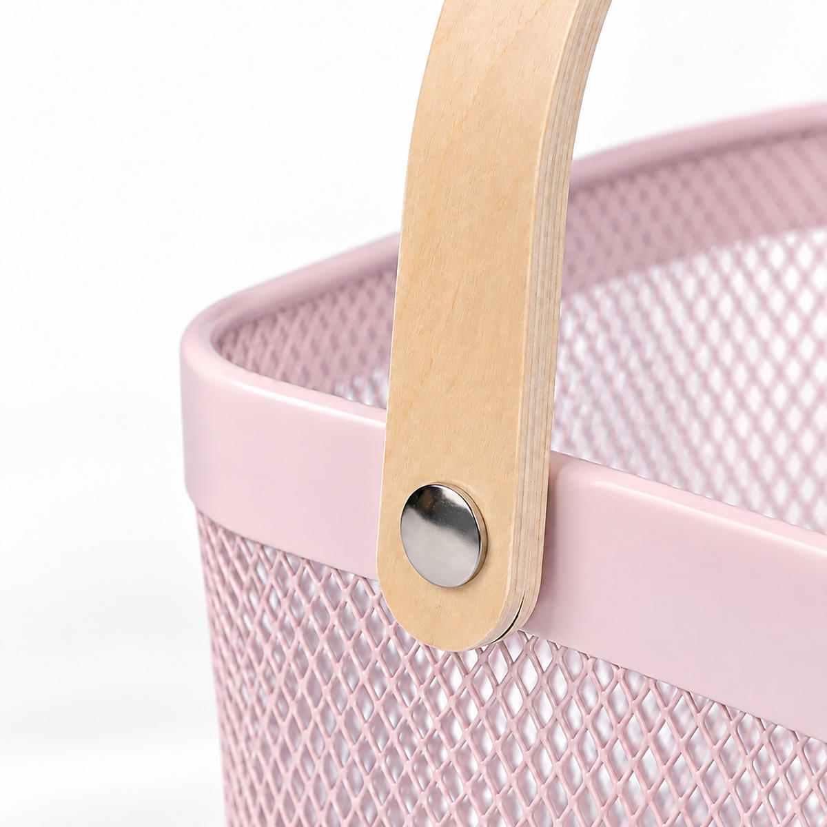 AUFBEWAHRUNGSKORB Rosa Metall Holzgriff - Rosa, Holz/Metall (26/17.5/24.5cm) - Relaxdays