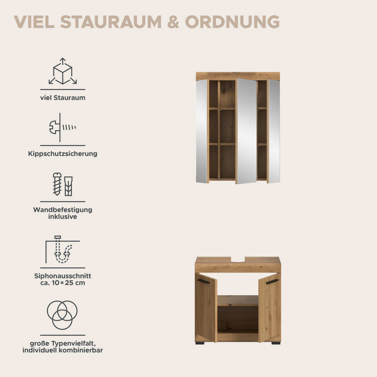 BADEZIMMER Vento 2-tlg. (B/H/T: ca. 60/191/34 cm) in Artisan Eiche /Artisan Eiche - Eiche Artisan, Holz (60/191/34cm)