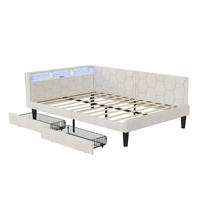 POLSTERBETT 140x200 cm Tagesbett mit 2 Schubladen, LED & USB, Doppelbett mit Kopfteil Stauraum, Beige - Beige, Metall (140/200cm) - EuroLiving