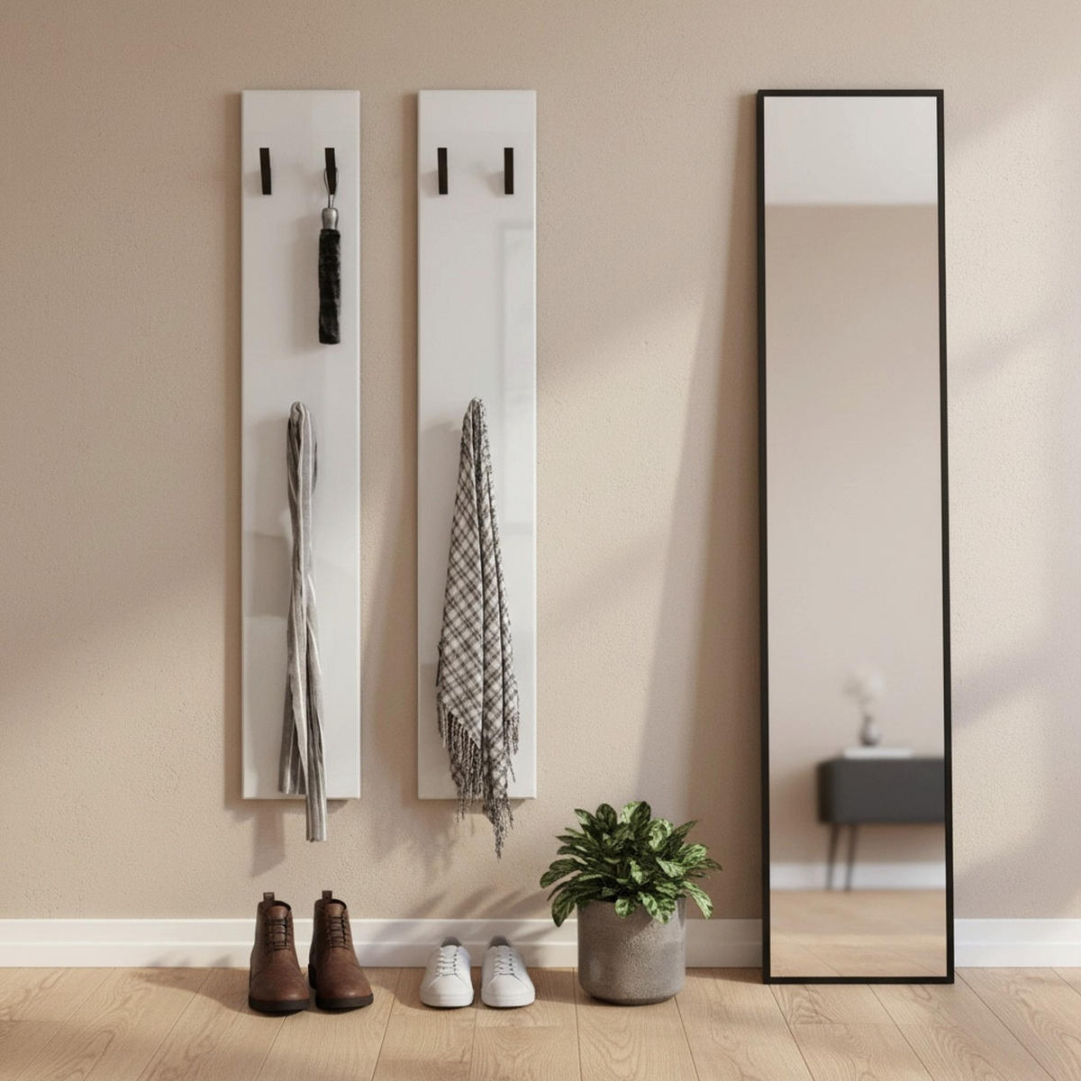 GARDEROBENPANEEL Roma M140, Moderne Wandgarderobe mit 6 Kleiderhaken, Made in Germany, Wandpaneel für Flur, Weiß Hochglanz (24 x 140 x 2 cm) - Weiß Hochglanz, Holzwerkstoff (24/140/2cm) - InnoFurn