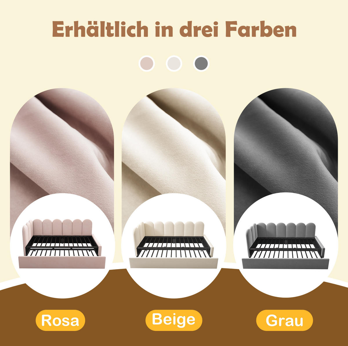 POLSTERBETT aus Samt 90x200 cm in Rosa mit Ausziehbett - Rosa, Textil (90/200cm) - Modfu