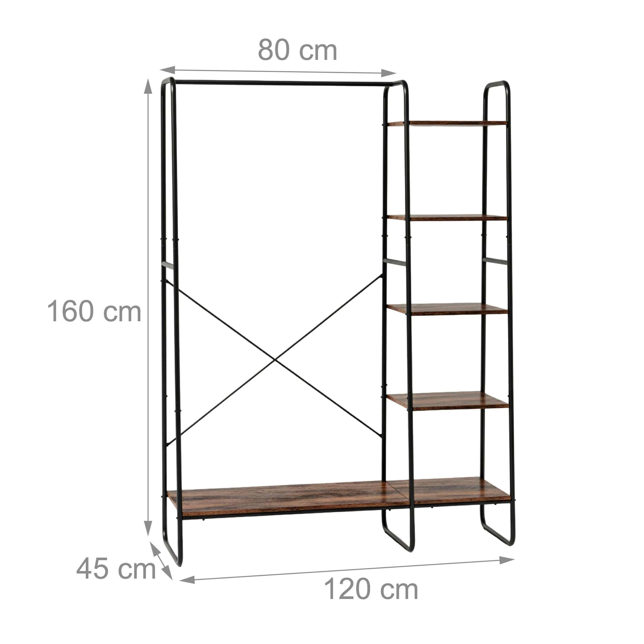 Thumbnail - Relaxdays Kleiderständer, Mehrfarbig, Holzwerkstoff, Metall, 120x160x45 cm, Garderobe, Garderobenständer