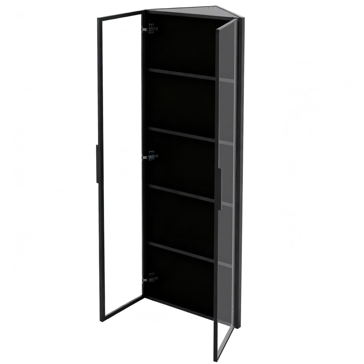 VITRINE 62cm Schwarz Glas LED Eckschrank modern - Schwarz, Holzwerkstoff (62/160/35cm) - FLIEKS