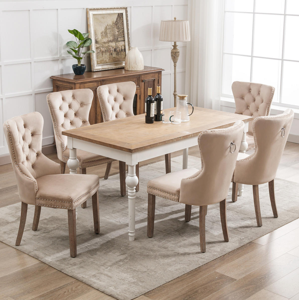 ESSZIMMERSTUHL gepolstert ca. 53 x 46,5 x 95 cm Samt Beige 6er-Set - Beige, Holz (46.5/95/53.2cm) - Meubliv