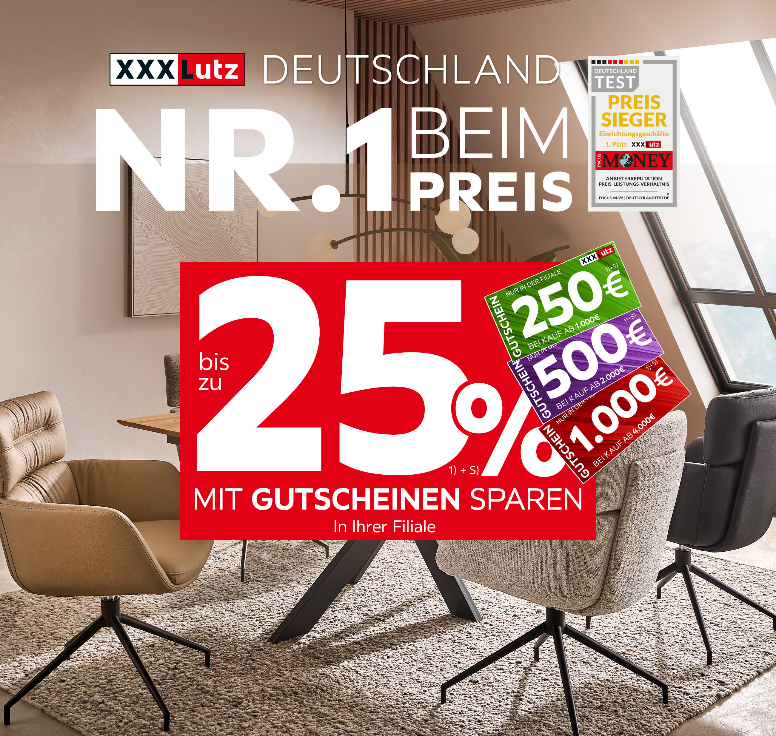 XXXLutz Deutschland Nr. 1 beim Preis-  Bis zu 25% mit Gutscheinen sparen in Ihrer Filiale