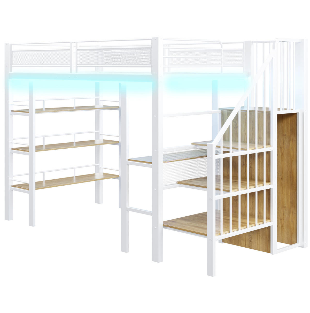 HOCHBETT 90/200 cm aus Metall mit Schreibtisch, Regal und LED-Beleuchtung Weiß - Weiß, Metall (90/200cm) - Modenvie