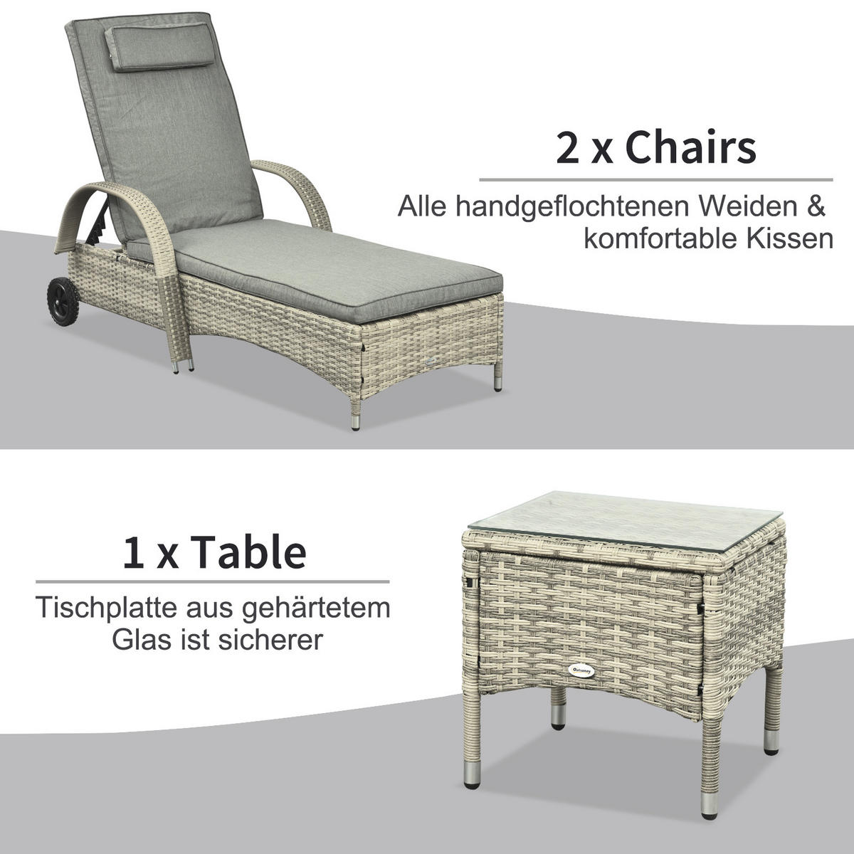 GARTENMÖBEL, Polyrattan+Metall Grau - Grau, Kunststoff - Outsunny