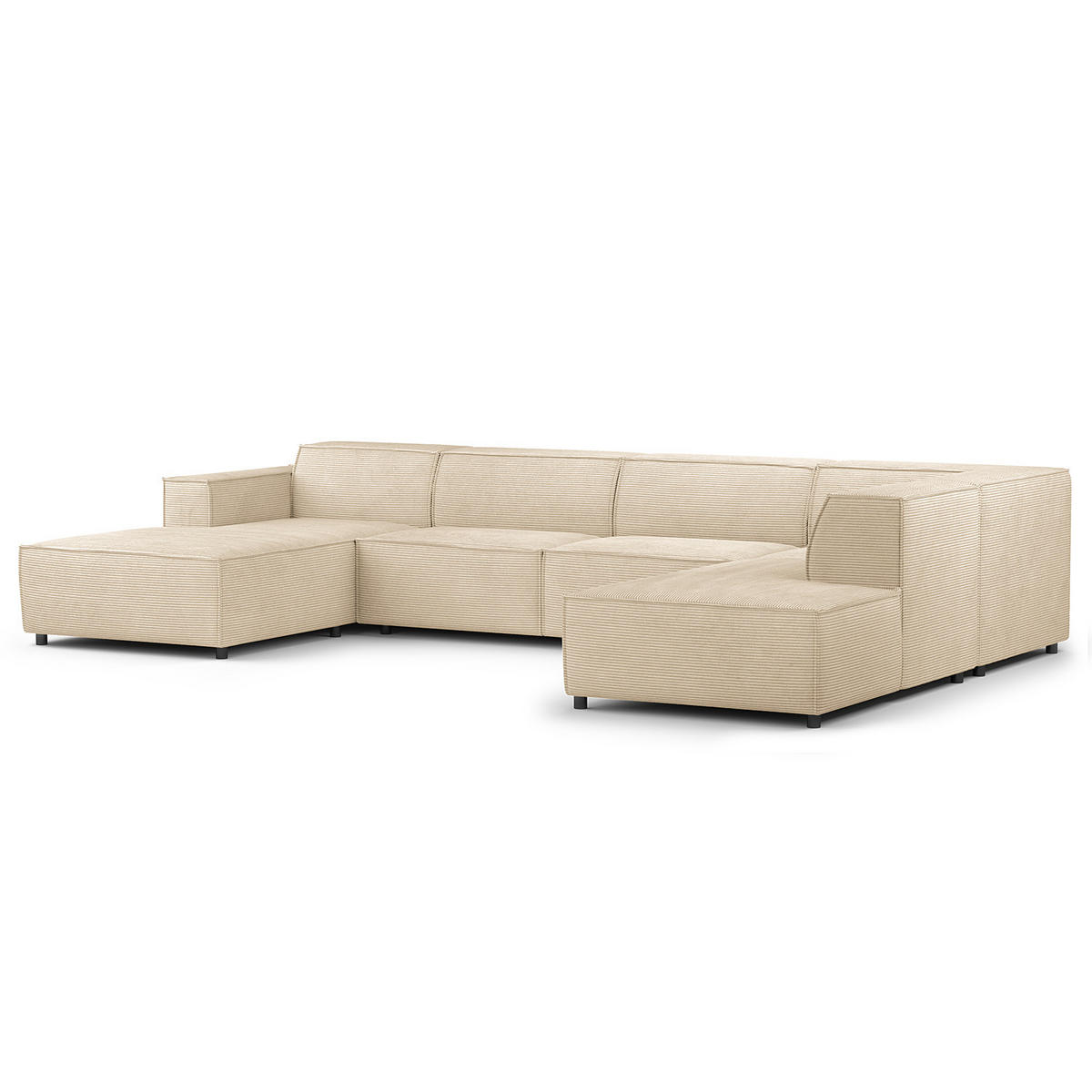 WOHNLANDSCHAFT mit Longchair & Ottomane - Beige/Schwarz, Kunststoff/Textil (369/70/234cm) - home24