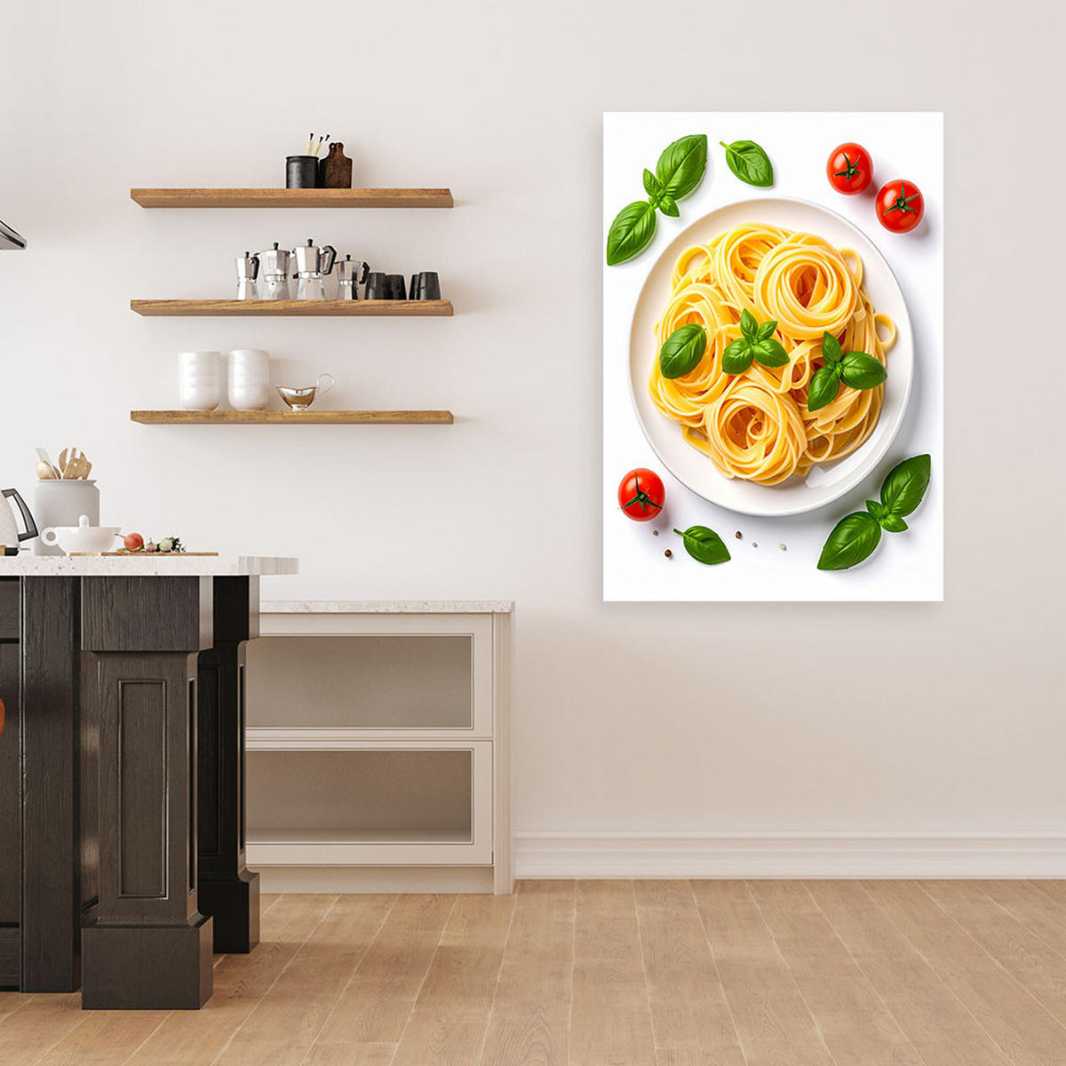 LEINWANDBILD Nudeln Kräuter 60x90cm - Weiß, Textil (60/90cm) - Feeby