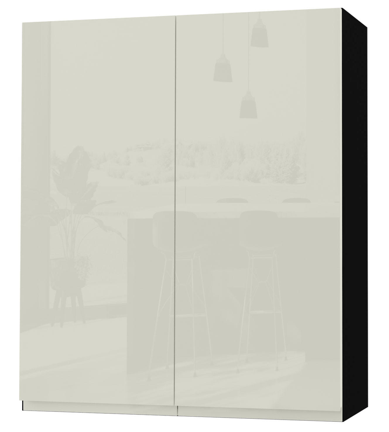 HÄNGESCHRANK Florence W4/80 Schwarz / RAL 1013 perlweiß HG 80 / 32,5 / 96cm - Weiß Hochglanz/Schwarz, Holz/Holzwerkstoff (80/96/32.5cm) - Feldmann-Wohnen
