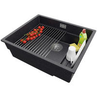 SPÜLBECKEN Praga Slim, 2-er set Anthrazit 56/47 cm 1 Becken + Ablauf-Set + Aufrollbare Abtropffläche ab 60er Unterschrank - Chromfarben/Anthrazit, Kunststoff (56/20/47cm) - Primagran