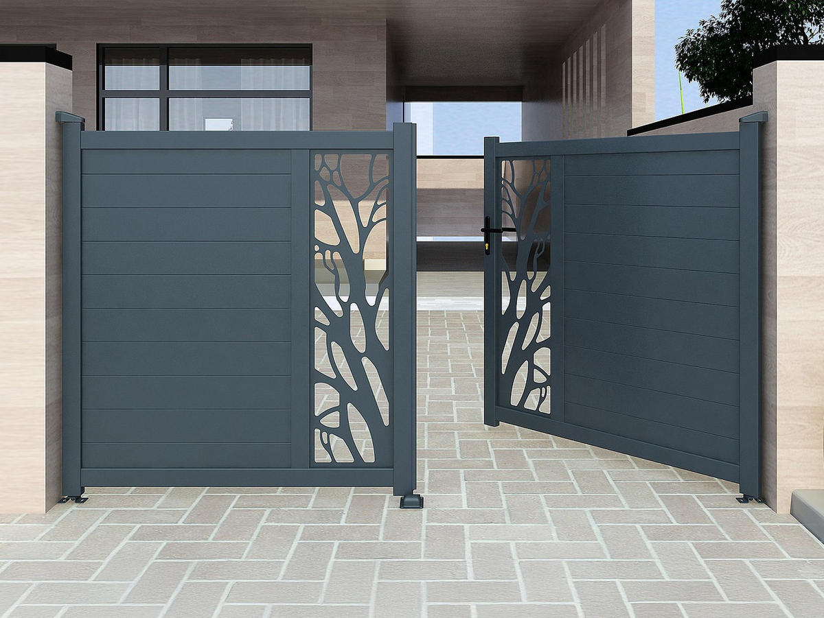 FLÜGELTOR - 351cm x 4.5cm - Aluminium - anthrazitgrau - LABRIT II - Anthrazit, Metall (351/164.05cm) - Vente-Unique