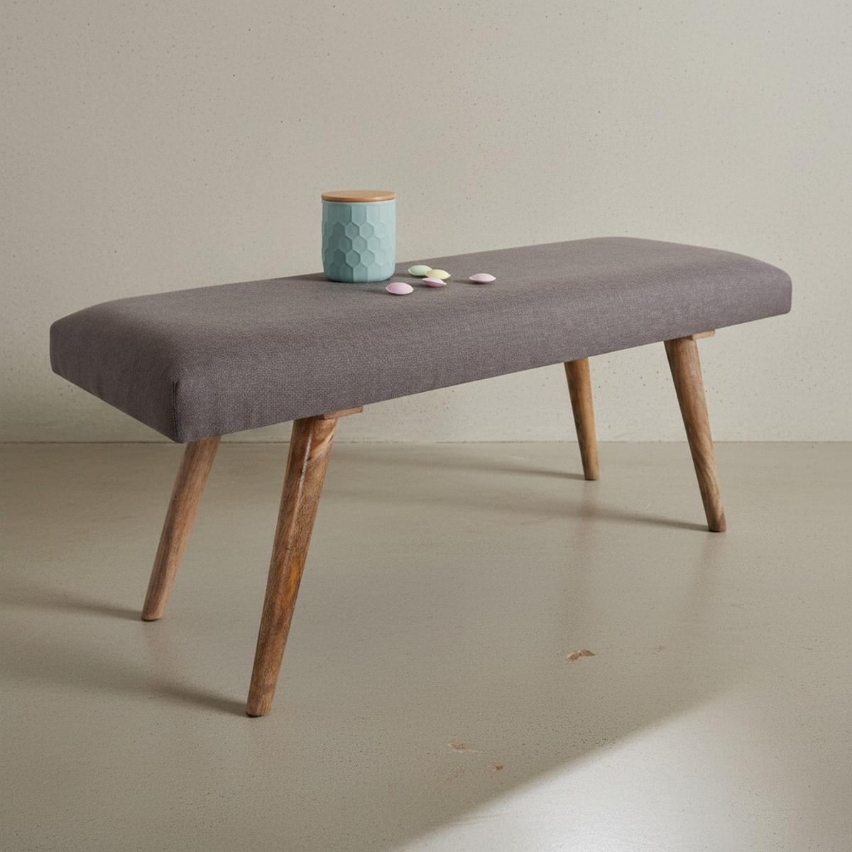 SITZBANK SILE Retro Stil Stoffbezug Massivholz, Grau 117x38x51 cm - Braun/Grau, Mangoholz/Textil (117/51/38cm) - KADIMA DESIGN