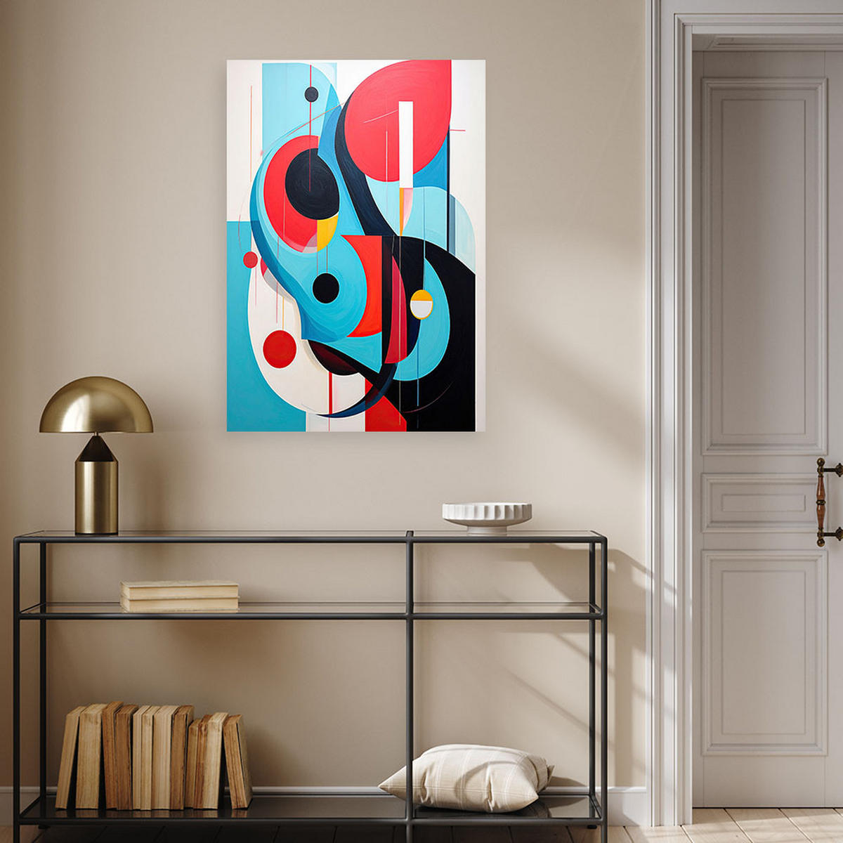 BILD auf Leinwand, Farbenfrohe geometrische Abstraktion mit Kreisen und Linien - Multicolor, Textil (70/100cm) - Feeby