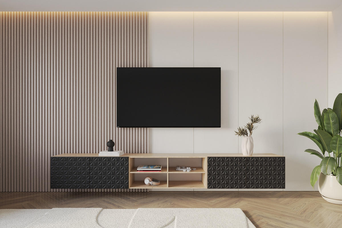 LOWBOARD VIRA-W 3x100x40x41 cm - Artisan / Schwarz - Schwarz, Holzwerkstoff (300/40/41cm) - ALTDECOR