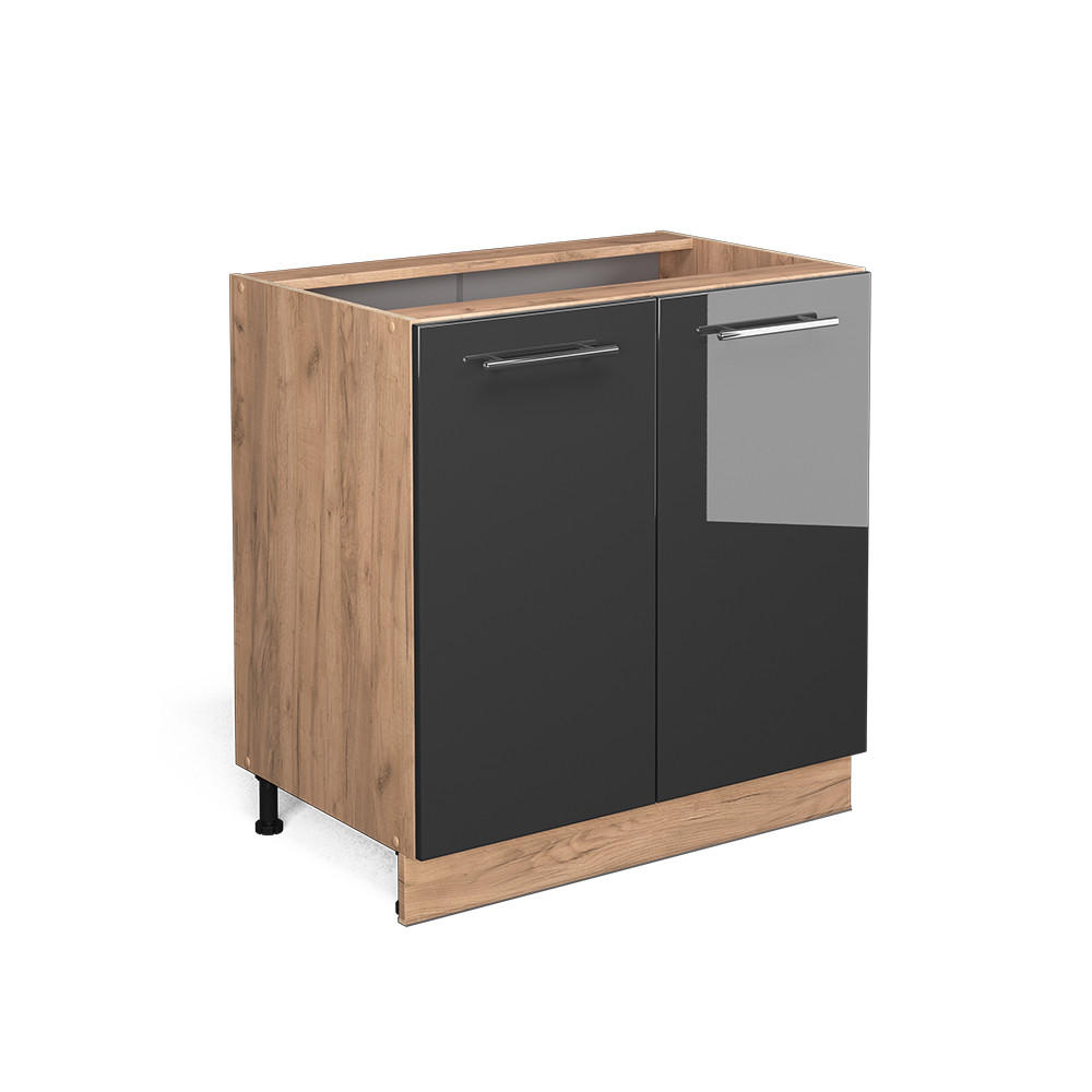 KÜCHENUNTERSCHRANK Fame-Line Anthrazit Hochglanz 80 cm mit Regal, ohne Arbeitsplatte - Honigeiche/Schwarz Hochglanz, Holzwerkstoff (80/82/51.6cm) - Vicco
