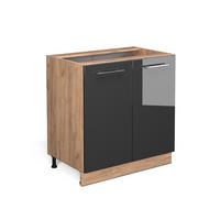 KÜCHENUNTERSCHRANK Fame-Line Anthrazit Hochglanz 80 cm mit Regal, ohne Arbeitsplatte - Honigeiche/Schwarz Hochglanz, Holzwerkstoff (80/82/51.6cm) - Vicco