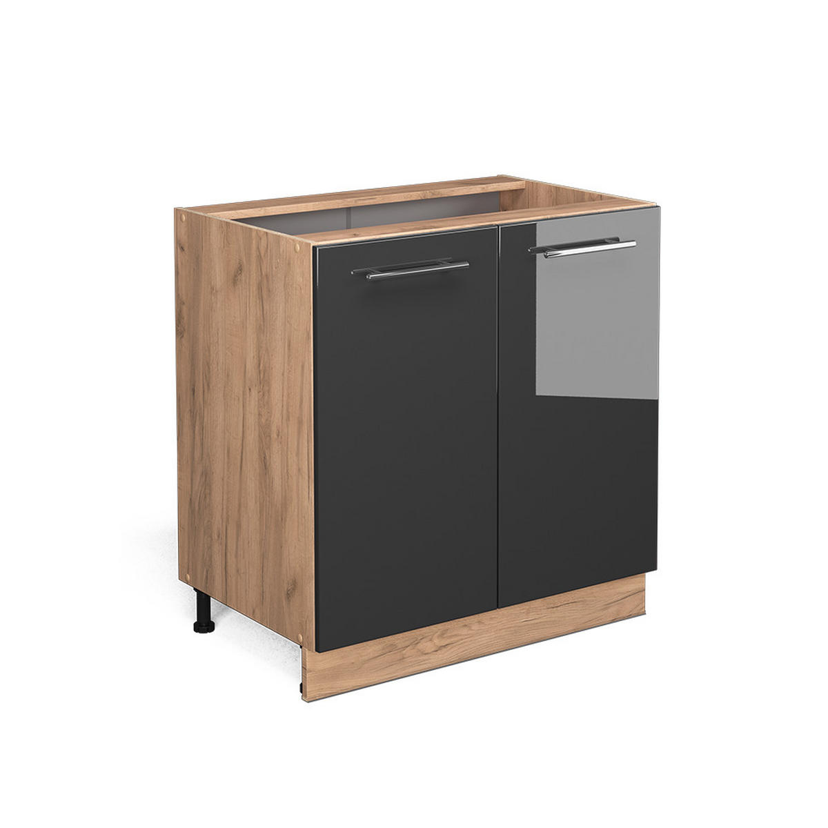 KÜCHENUNTERSCHRANK Fame-Line Anthrazit Hochglanz 80 cm mit Regal, ohne Arbeitsplatte - Honigeiche/Schwarz Hochglanz, Holzwerkstoff (80/82/51.6cm) - Vicco