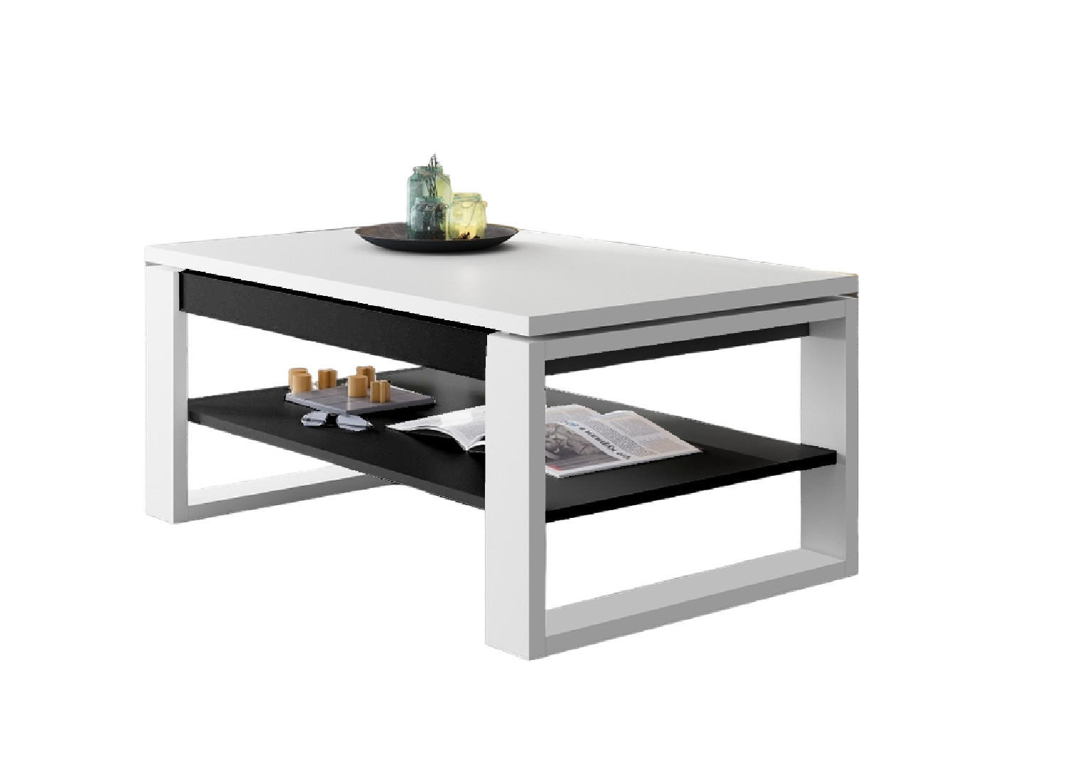 COUCHTISCH rechteckig Weiß matt - Anthrazit aufklappbar 110/65/50 cm - Anthrazit/Weiß, Holzwerkstoff (65/110/50cm) - designimpex