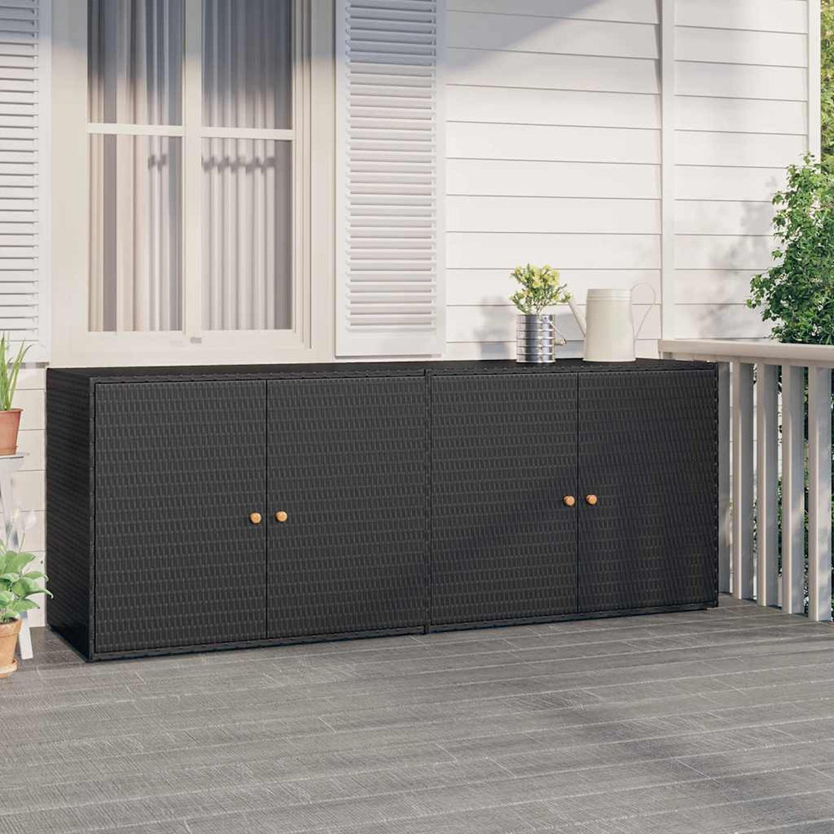 GARTENSCHRANK Schwarz 198/55,5/80 Cm Poly Rattan - Schwarz, Holzwerkstoff (55.5/80/198cm) - vidaXL