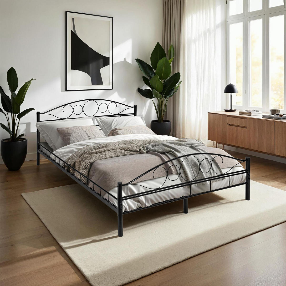 METALLBETT Sonno,140 x 200 cm,schwarz/schwarz - Schwarz, Metall - tectake