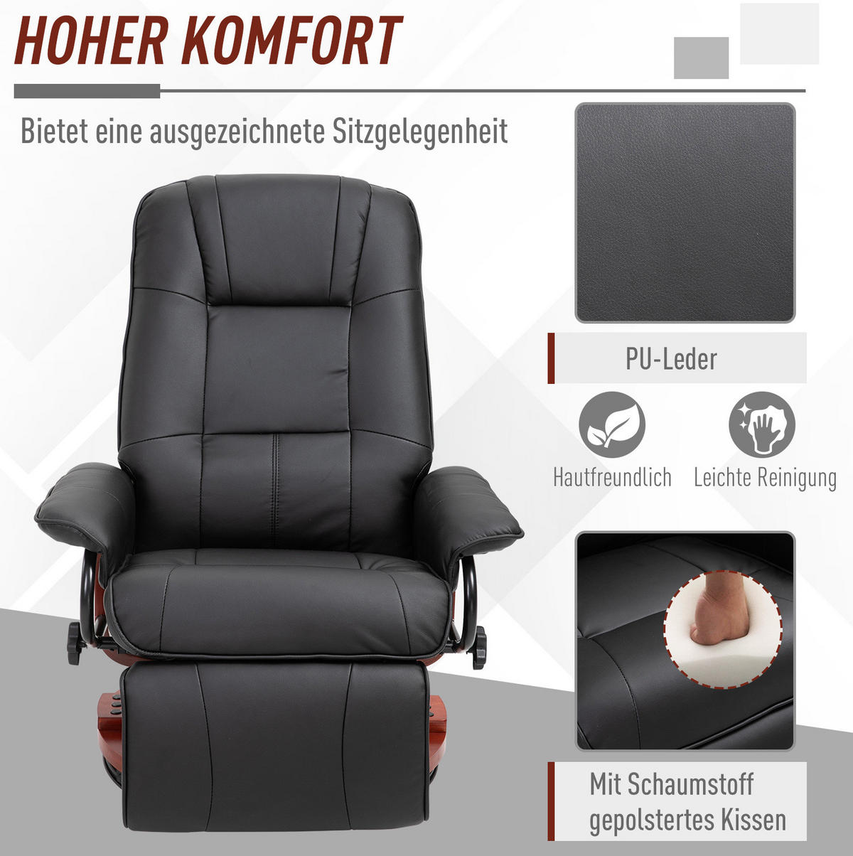 RELAXSESSEL 78/100/87 cm Schwarz aus Schaumstoff mit Liegefunktion - Schwarz, Kunststoff (87/100/78cm) - OKMYHOME