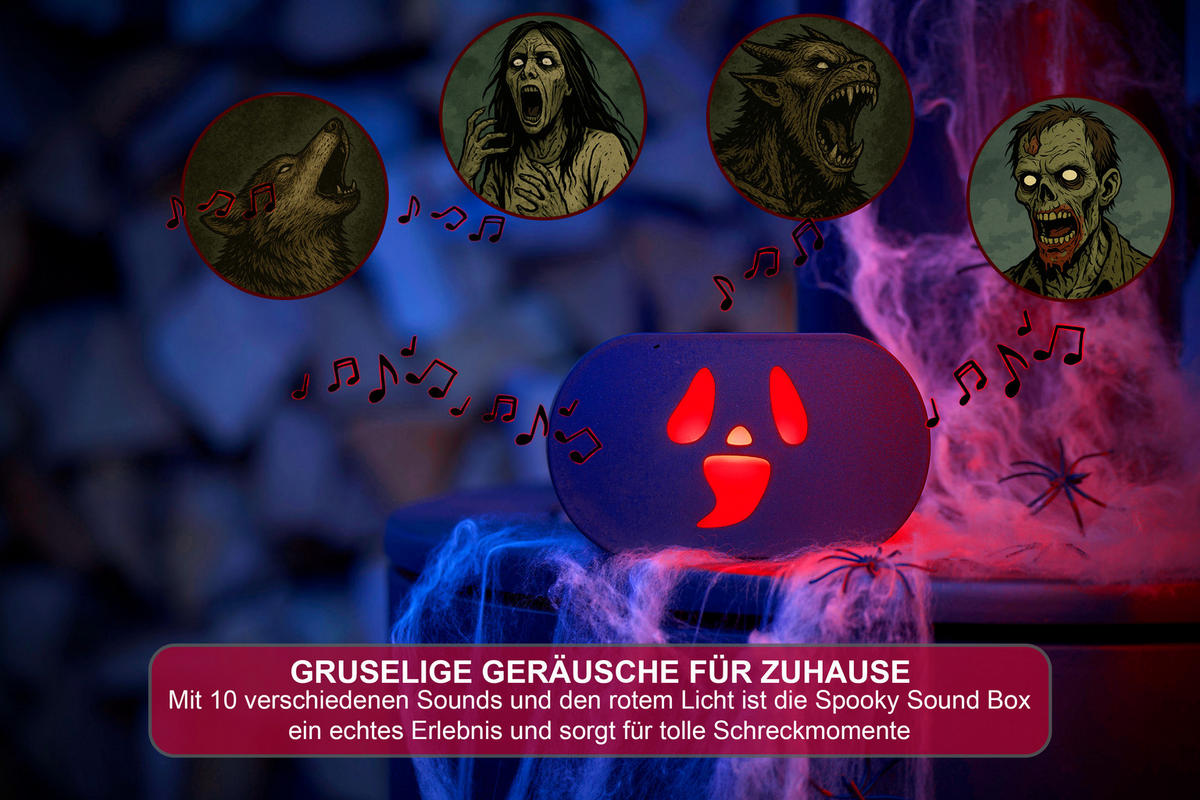 HALLOWEEN-SOUNDBOX - gruselige Geräusche mit roten LEDs und Bewegungsmelder für schaurige Stimmung, Akku wiederaufladbar - Weiß, Kunststoff (4.6/13.6/8cm) - Northpoint