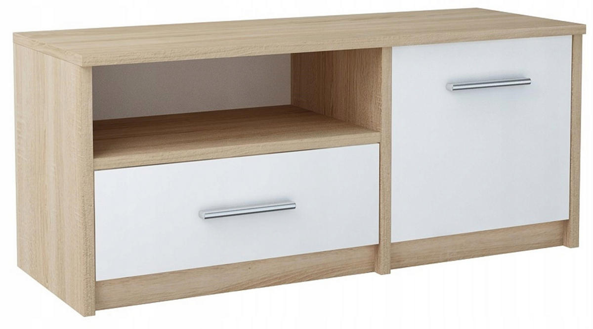 FERNSEHKOMMODE BODO 1D1S Sonoma Eiche-Weiß 98/35/42 cm - Weiß/Sonoma Eiche, Holzwerkstoff (98/42/35cm) - Matkam Möbel