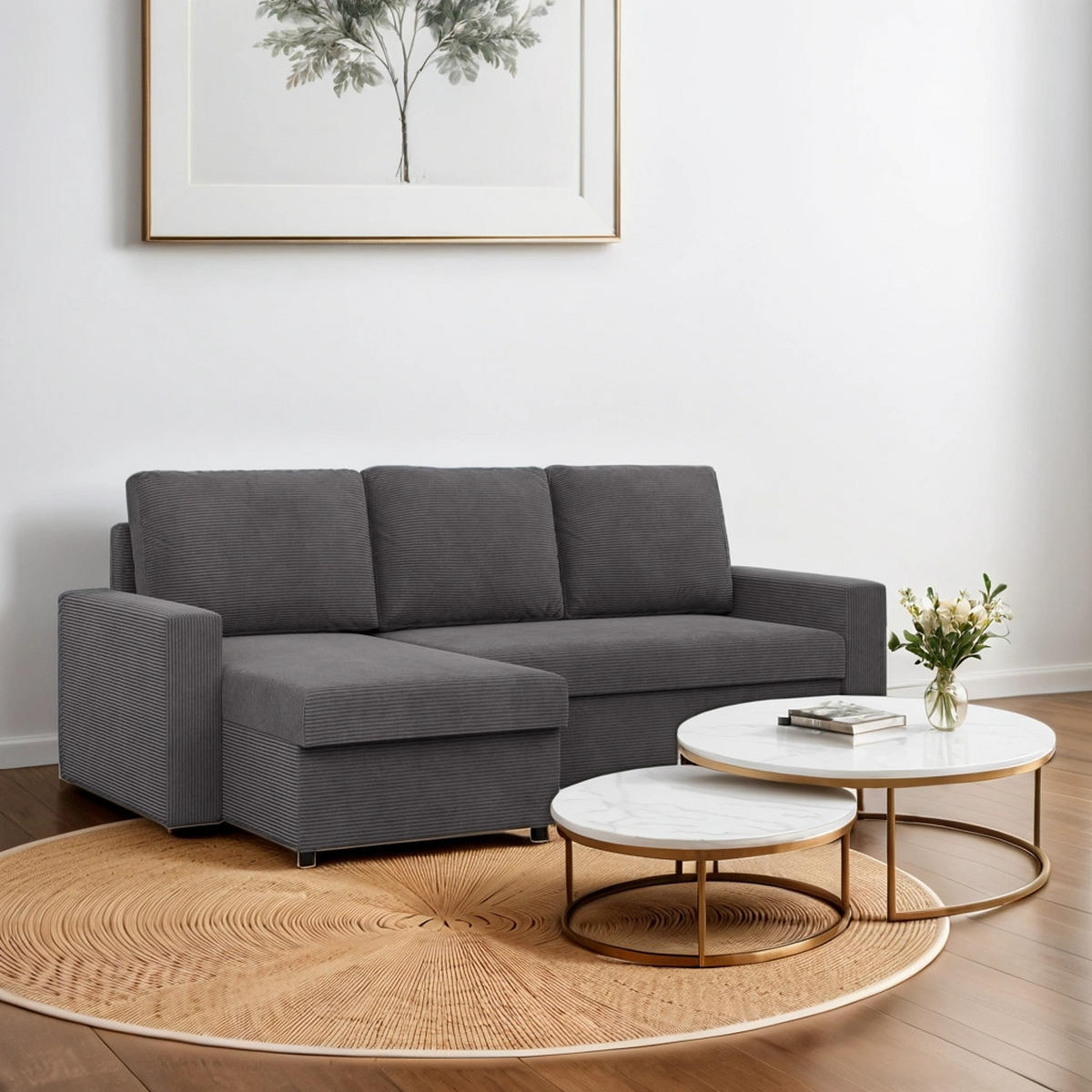 ECKSOFA Neo mit gerader Armlehnen dunkelgrau - Dunkelgrau, Textil (231/140cm) - SIMKAM Furniture